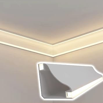 LED Light Trough Aluminum LED Channel Corner Accessories Included Surface Mounted LED Cove Lighting Waterproof Torchiere Lighting Baseboard for Bathroom, Kitchen, Restaurant 2m/6.6ft
