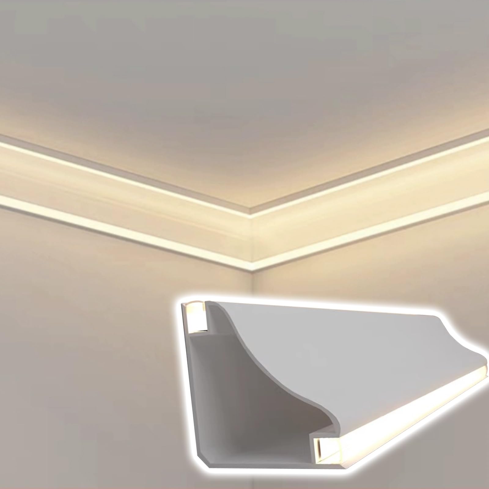 Taza de luz LED Canal de Aluminio LED con Accesorios para Esquinas, Iluminación LED empotrada en Superficie, Zócalos Impermeables de iluminación indirecta para baños/cocinas(2m/6.6ft)