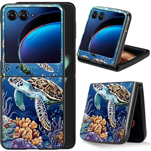 Dikoer for Moto Razr 50 Ultra/Motorola Razr 60 Ultra/Moto Razr Plus 2024/Motorola Razr+ Plus 2025 Flip Phone Case 6.9" for Women Men, Full Body Thin Hard PC Shockproof Folding Cover, Sea Turtle