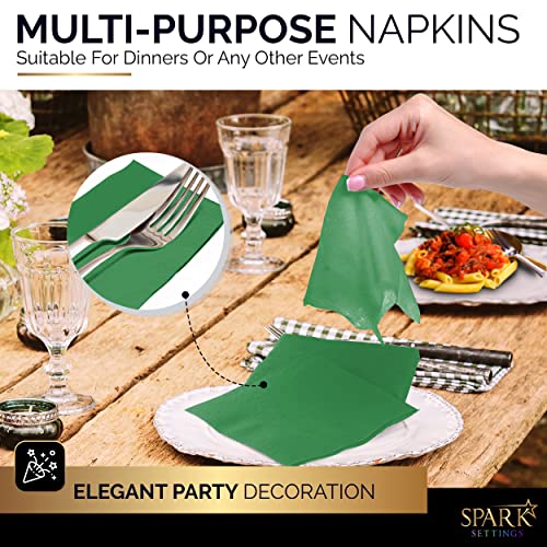 Amcrate Big Party Pack 100 Count Green Beverage Napkins - Ideal For Wedding, Party, Birthday, Dinner, Lunch, Cocktails. (5” X 5”) #TOP4