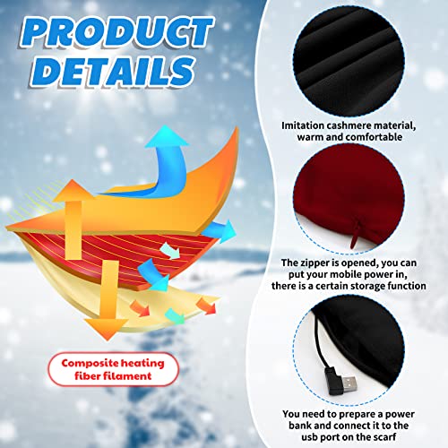 2 Pcs Heated Scarf for Women Men USB Heating Scarf Soft Warm Electric Heated Neck Warmer for Winter4