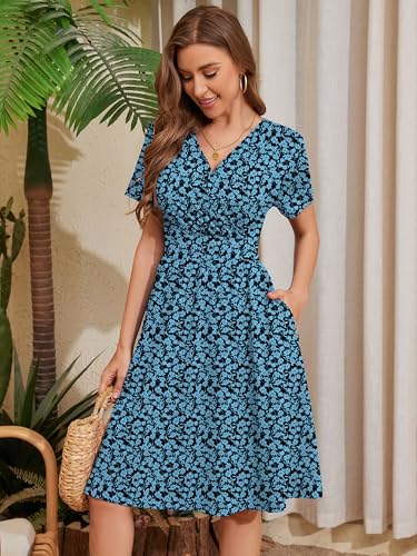 Image of Heymoments Womens Summer Short Sleeve Casual Dresses V-Neck Beach Dress with Pockets S-2XL