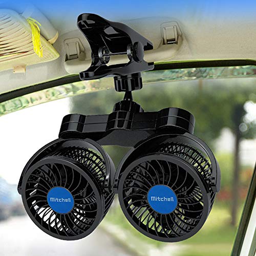 Ouriky Dual Head Clip Car Fan, 12V Adjustable Electric Car Clip Fans, 360° Rotatable Cooling Fan With Cigarette Lighter Plug For Sedan Suv Rv Boat Auto Vehicles Or Home, 4 Inch(Car Fan) #TOP5