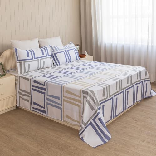 Image of HOMEMONDE Cotton Flat Sheet with Two Pillow Covers | Super Soft All-Season Bed Sheet for King Size Bed (108 x 108 Inches / 274 x 274 cm, Modern Maze), Multi | Perfect for Home Decor & Gifting