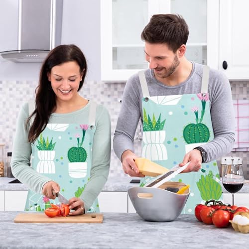 Tablier de cuisine motif cactus plantes vertes avec broches - 6