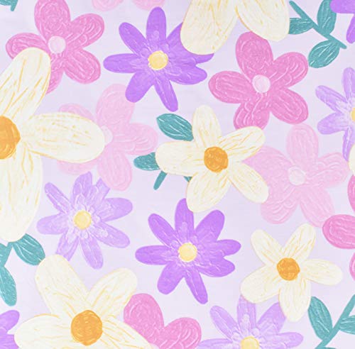 Image of Scientific Sleep Purple Flower Painting Girls 100% Cotton 4 Pcs Full Bed Sheet Set Kids Toddler Teen, Flat Sheet & Fitted Sheet & Pillowcase Kids Bedding Set (Floret, Full)