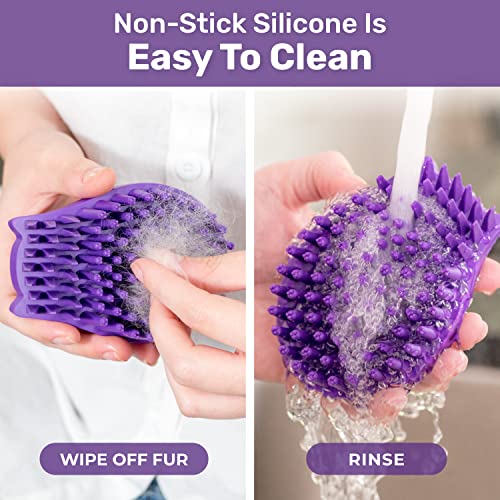 Cat Shaped Pet Bath & Massage Brush - Grooming Comb for Shampooing & Massaging Dogs, Cats, Small Animals w/Short or Long Hair - Short Multisensory Bristles, Gently Removes Loose, Shed Fur (No Handle) - Thumbnail 6