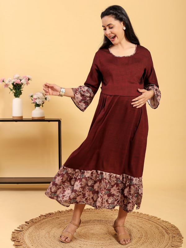 Image of RITIJYA Zipless Feeding Kurta Dress for Women | Maternity Nursing Kurti, No-Zip Easy Access | Extra Pleats Pre to Post Pregnancy | Quick-Dry Fabric | S-4XL