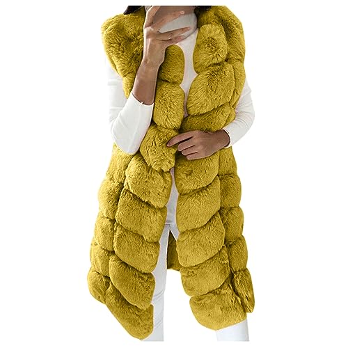 Womens Faux Fur Winter Coats Sleeveless Warm Jacket Sherpa Vest Plus Size Fuzzy Fleece Long Coat Outerwear with Pocket