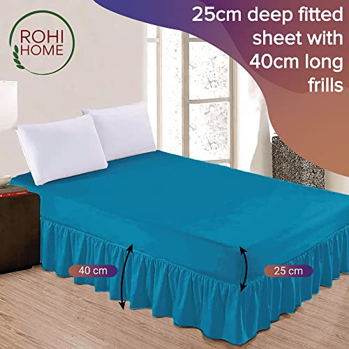 Rohi Deep Fitted Valance Sheet Double Bed, Easy Care Plain Dyed Valance Fitted Sheet with 30cm Deep Frill, Hypoallergenic - Image 3