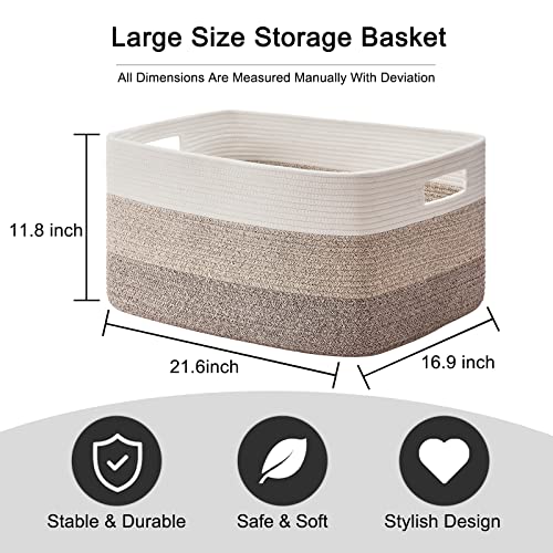 image for OIAHOMY Large Rectangle Blanket Basket, Woven Nursery Cotton Rope Bask