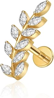 軟骨ピアス 女性用 低刺激性 フラットバックイヤリング G23 チタン合金 16G ジルコン CZ フラットバック スタッドイヤリング、ヘリックスコンク トラガス ダイス ピアス ジュエリー(ゴールド、シングルイヤリング)