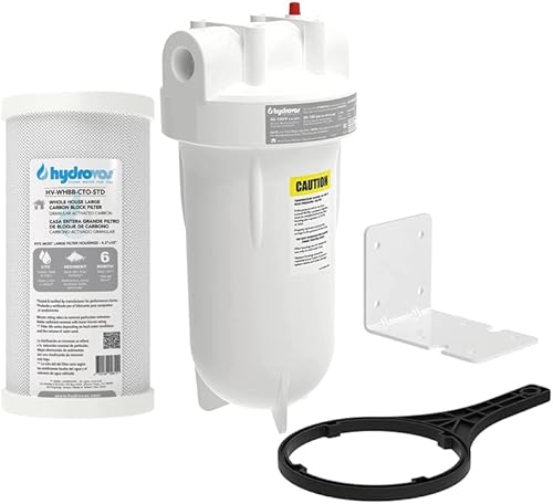 Hydrovos HV-WHBB10-PRV Filter Housing with Large Capacity Carbon Filter for Whole House Water Filtration, 1” NPTF Port, Granular Activated Carbon Reduces Chlorine Taste and Odor