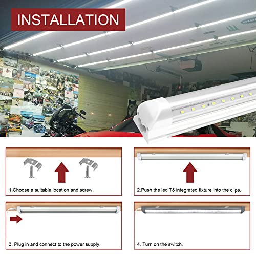 Vshape (8 Pack) T8 Led Shop Light 4Ft, 40W 5200Lm 5000K Led Light Bulbs, 4 Foot Led Bulbs, Linkable Led Shop Lights For Garage, Workshop, Warehouse, Basement, Clear Cover #TOP5