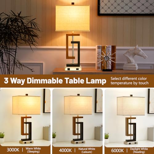 Maichixin Table Lamp, Set Of 2 Lamps For Night Stands, 3 Way Dimmable Lamp For Bedroom, Touch Control Bedside Lamps, Table Lamps With Type C+A Ports & Ac Outlet, Touch Lamp With Fabric Shade thumb #1