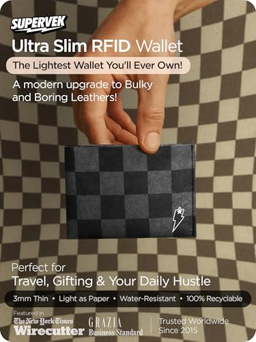 SUPERVEK Checkered Stitched Paper Wallet - Vegan Mighty Thin Tear Water-Resistant Slim Wallet for men - Mens Credit Card Holder Wallet Gifts - Hype Skateboarding Bifold Wallets for Men - RFID — view 2