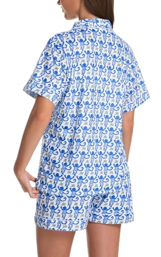 Image of Womens Pajamas Set Shorts Button Down 2 Piece Monkey Bunny Y2k Roller Dupes Rabbit Preppy Lounge Pjs Comfy Sleep Wear