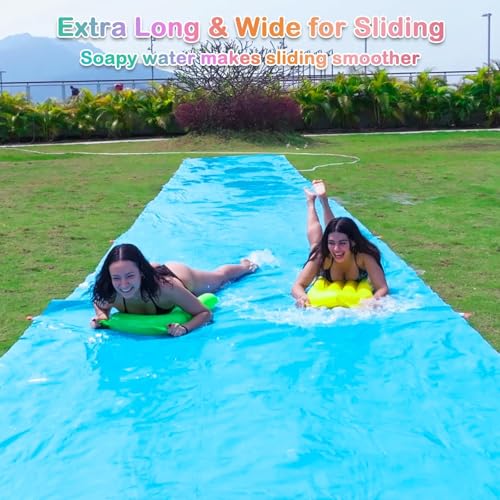 40FT Slip Lawn Water Slide, Giant Slip, Splash and Slide for Kids Teens and Adults - Summer Slip Water and Slides Heavy Duty for Outdoor Backyard Lawn Summer Party with 14 Stakes and 2 Bodyboards