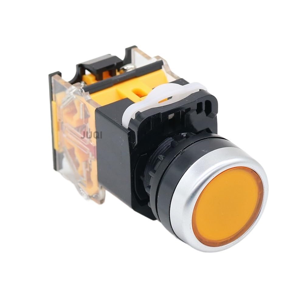Interrupteur à bouton LA38 tête plate 22mm jaune 1NO1NC momentané pour panneau