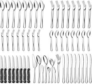 Umite Chef 56-Piece Silverware Set with Steak Knives, Stainless Steel Flatware Set, Cutlery Set for 8, Fork Spoon Knife Set Eating Utensils Tableware for Home Hotel, Dishwasher Safe