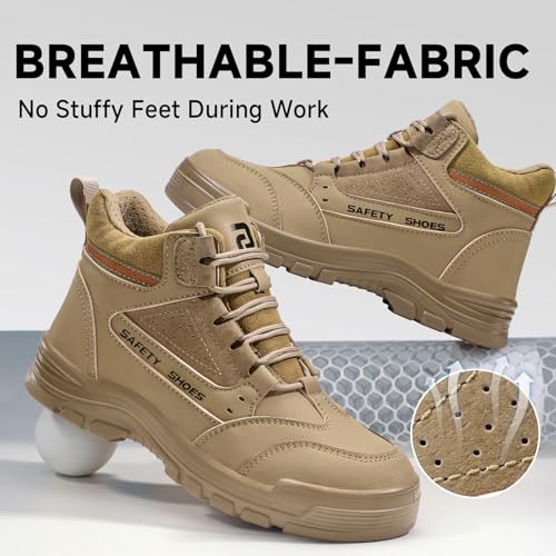 Image of Steel Toe Work Boots for Men - High Top Puncture Resistant Safety Boots - Industrial Boot for Worker - Comfortable Work Boot for Construction