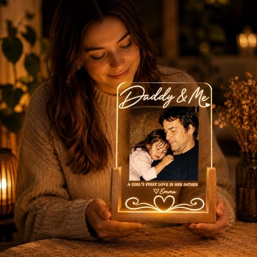 Image of Personalized Father's Day LED Table Lamp, Custom Dad Photo Collage Acrylic Night Light (Daddy & me)