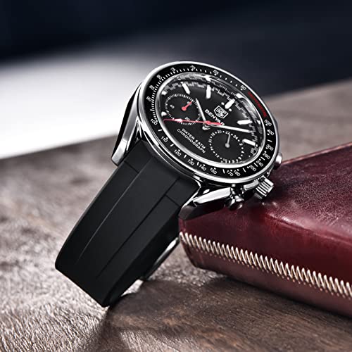 Image of BENYAR - Stylish Wrist Watch for Men, Genuine Silicone Strap Watches, Perfect Quartz Movement, Waterproof and Scratch Resistant, Analog Chronograph Quartz Business Watches