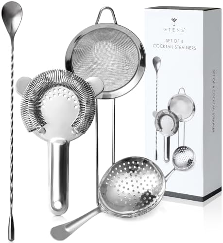 Cocktail Strainer Set – Bar tools Stainless Steel Includes Hawthorne Strainer, Julep & Fine Mesh Cocktail Strainers, Mixing Spoon – Drink Shaker Strainer for Bartending