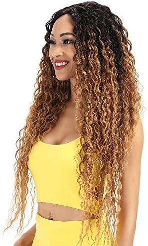 Joedir Lace Front Wigs Ombre Blonde 28'' Long Small Curly Wavy Synthetic Wigs For Black Women 130% Density Wigs(Ombre Gold Color)