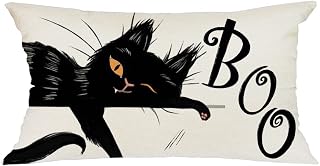 GEEORY Halloween Decor Pillow Cover 12x20 inch Black Cat Lumbar Pillow Cover for Autumn Halloween Decorations Halloween Pillows Decorative Pillow Cover for Couch Sofa