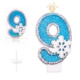AKURIEEY Velas de cumpleaños con diseño de copo de nieve azul número 9 de Frozen para decoración de tartas, suministros