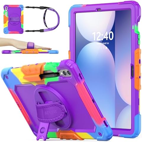SEYMAC stock Case for Samsung Galaxy Tab S10 Plus/ S9 FE Plus/ S9 Plus 5G Tablet 12.4'' Case with Screen Protector Pencil Holder [360 Rotating Hand Strap] &Stand, Drop-Proof Case, Purple Cover