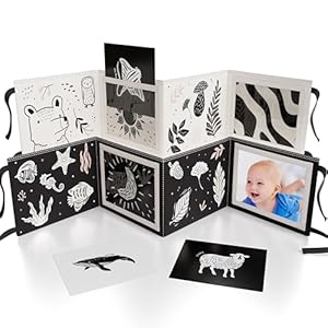 Soft Tummy Time Book w/ Stimulating Baby Safe Mirror – Fun Black and White Montessori Toy w/ Crinkle Filling & 20 High Contrast Designs – Perfect Newborn Toy For Safe and Early Infant Development