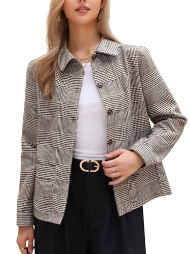 Allegra K Button Down Jacket for Women Casual Lapel Long Sleeve Plaid Coat with Pockets 2025
