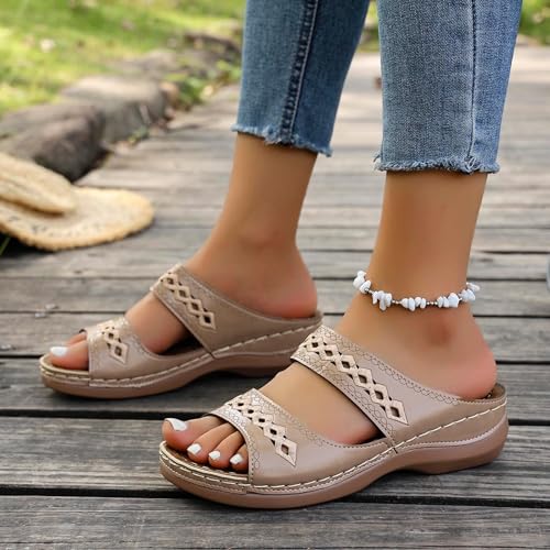 Women's Summer Slippers Open Toe Embroidered Wedge Sandals Comfortable Breathable Casual Slide Shoes for Beach2