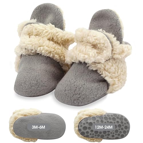 Zutano Cozie Fleece Baby Booties, Unisex Baby Shoes for Infants and Toddlers, 3M, Gray Furry