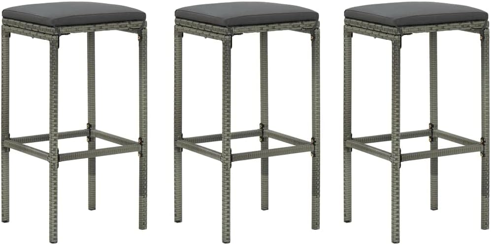 SKM 4 Piece Patio Bar Set with Cushions Poly Rattan Gray