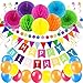 ZERODECO Decorazione per Compleanno, Banner Happy Birthday Palline a Nido d'ape e Ventaglio Decorazione di Carta Bandierina Triangolare Spirale Ghirlande e Palloncino