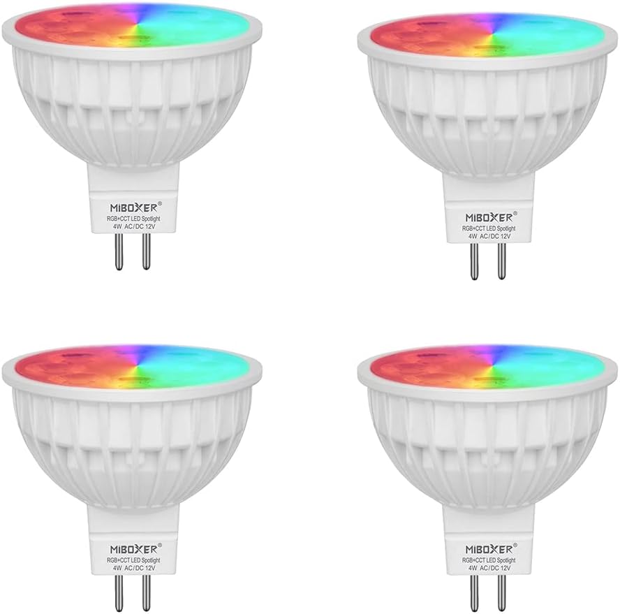 LGIDTECH Pack of 4 4W MR16 LED Bulb Spotlight GU5.3 Socket AC/DC 12V RGB+CCT Color and Temperature Changeable,Smartphone APP Control via WL-Box2 Gateway(Excluded)