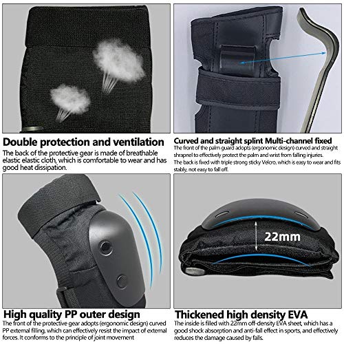 DONGKER 6PCS Knee Pad Elbow Pads, Adult/Child Skate & Skateboarding Wrist Guards Protective Gear Set with Adjustable Strap for Motorcycle, Skating, Biking, Skateboard