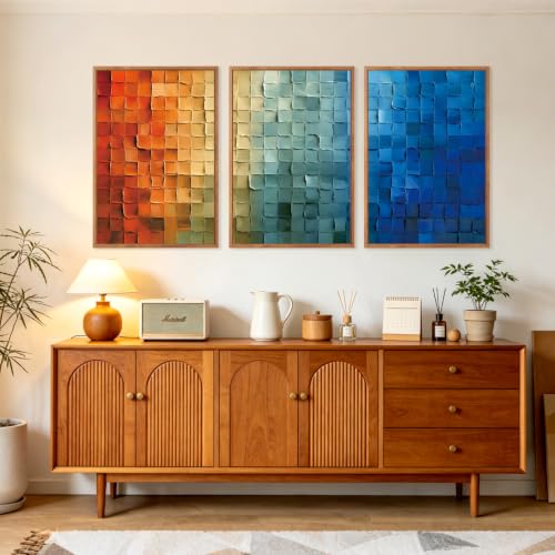 Image of CHDITB 3D Textured Gradient Block Wall Art, Modern Geometric Abstract Decor