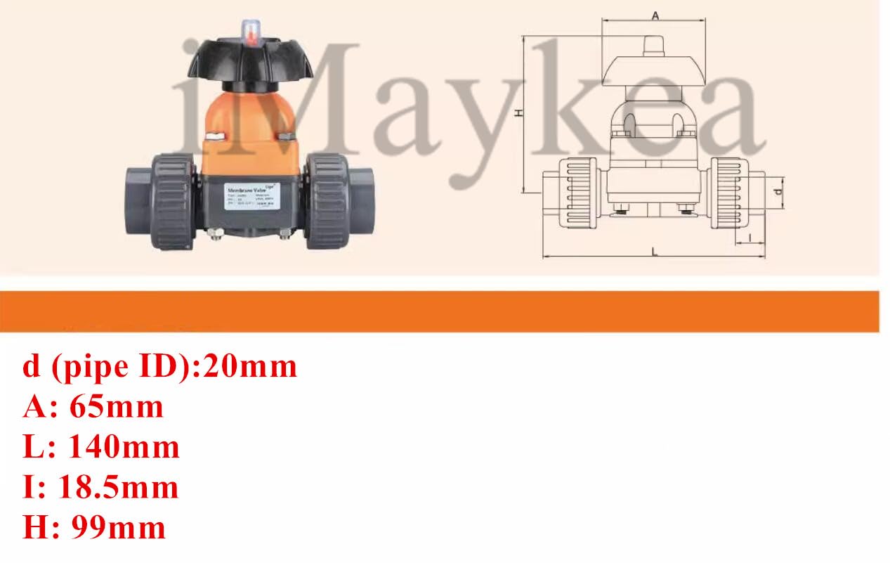 Pipe ID 20mm UPVC Diaphragm Valve Manual Wheel EPDM Seat Union Type