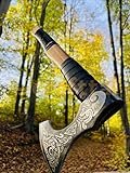 Handgefertigte Wikinger Axt Camping Jagdbeil Nordische Survival Outdoor Axt 1095 Karbonstahl Palisandergriff mit Lederwicklung Axt Weihnachtsgeschenkidee