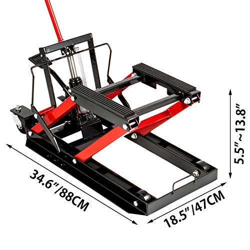 VEVOR Hydraulic Motorcycle Scissor Jack with 1,700LBS Load Capacity, Portable Motorcycle Lift Table, Adjustable Motorcycle Lift Jack, Motorcycle Lift Stand Must-Have in Garage (1700lbs, Black and Red)