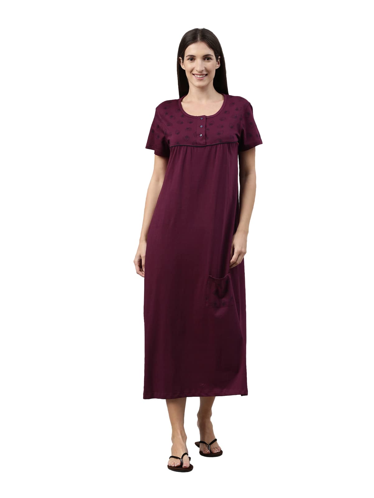 Womens Pure Cotton Printed Calf Length Nightdress