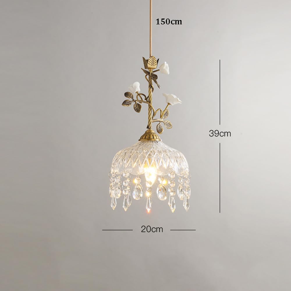 Vintaged Glass Light Kitchen Island Crystal Flower Light Fixture Industrial Mid Century Ceiling Hanging Lamp French Chandelier for Girls Bedroom Dining Room Farmhouse