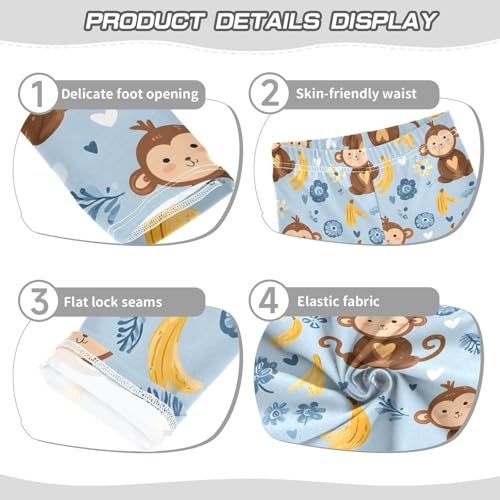 ALAZA Girls' Leggings Children's Yoga Pants Skinny Printed Dance Monkey Banana Blue Comfortable 4T2