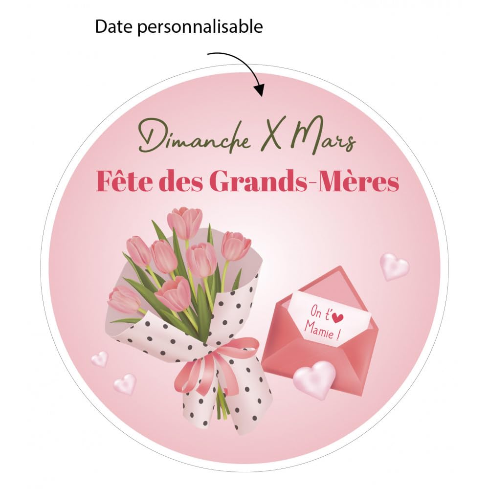 Adzif.biz Le sticker de decoration - Sticker Vitrine Fête des Grands Mères Date Personnalisable, Autocollant décoratif fête des mamies à Personnaliser pour vitrine commerçant