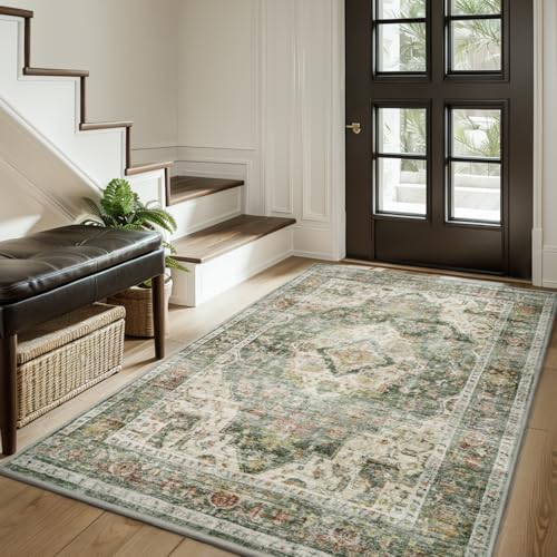 AMOAMI 3x5 Area Rug - Soft Washable Vintage Olive Green