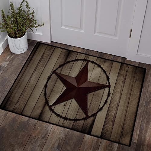 Western Texas Star Indoor Doormat For Home Entrance 16X24 Inche, Retro Brown Wooden Non Slip Absorbent Entrance Rug Machine Washable High Traffic Inside Dirts Trapper Floor Door Mat Entry Way Rug #TOP30
